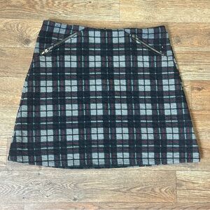 Plaid A-Line Skirt - Black and Gray